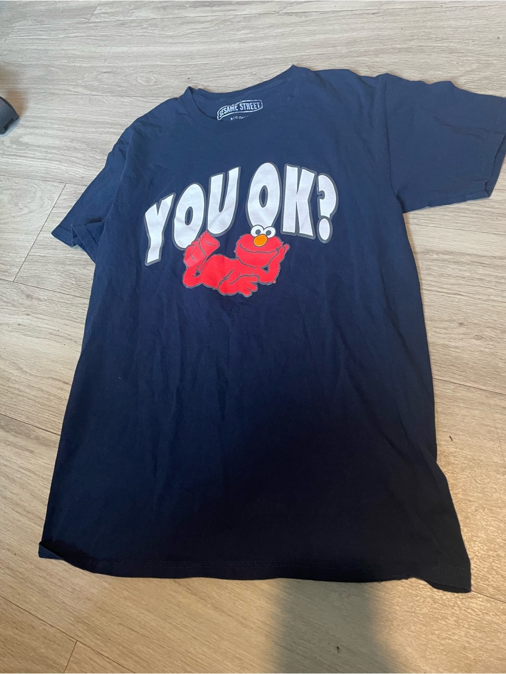 Sesame Street Navy Tee with Red Elmo and White "YOU OK?" Graphic
